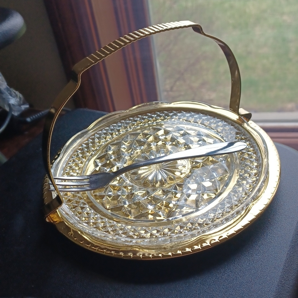 Vintage | Mid Century Kromex Brass & Glass Condiment Dish, New in box